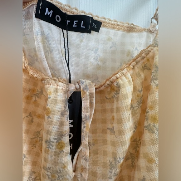 Motel rocks yellow floral gingham tank top spaghetti straps womens size XL large - Picture 6 of 8